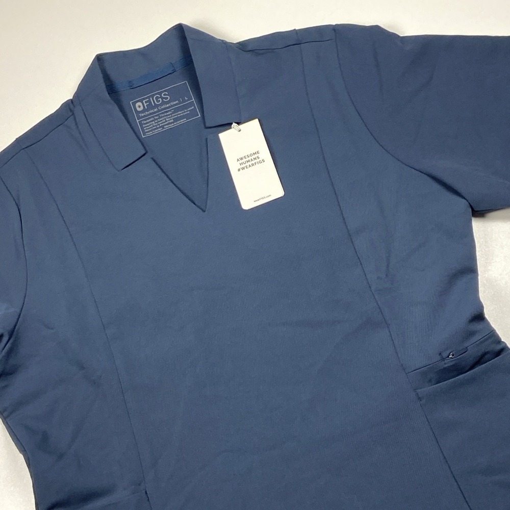 Figs Inala Women's Slim Scrub Top Size L Navy w/Self Collar Style #1000218 NWT